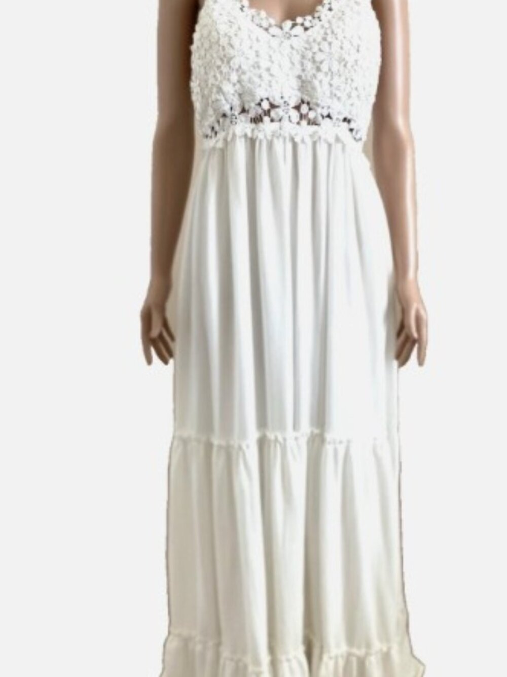 SOUTHERN FRIED CHICS White Lace Top Strappy Back Built-in Bra Maxi Dress XXL